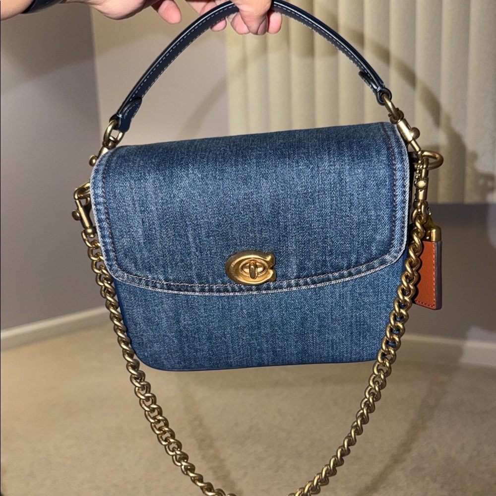 Coach Denim Top-Handle Shoulder Bag with Gold Hardware